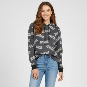 Victoria's Secret PINK Sherpa Lined Medium Hoodie Campus Pullover‎ Gray Logo